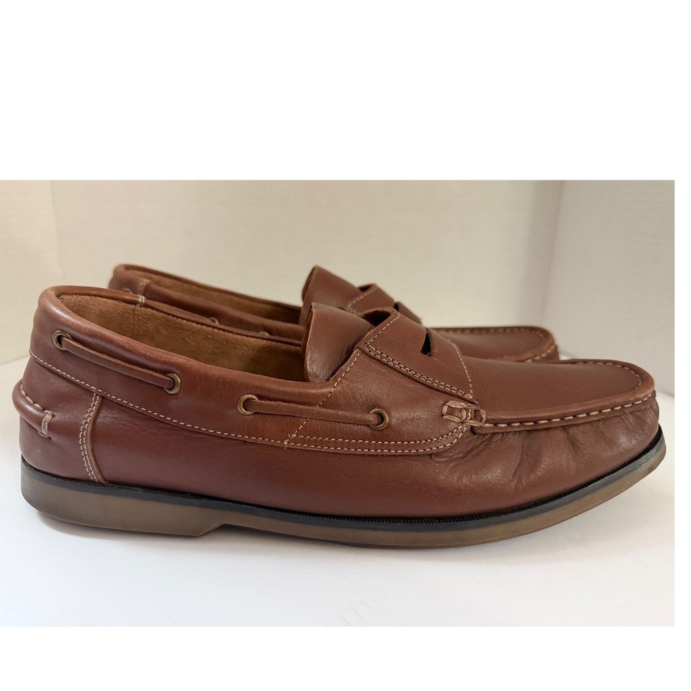 Samuel Windsor Mens Tan Brown Leather Handmade Penny Loafer Boat Shoes Size 12